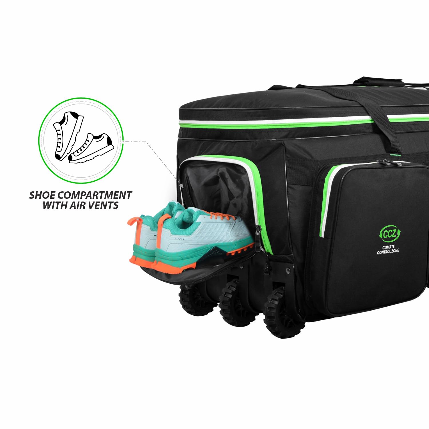 DSC Spliit 1001 Cricket Large Wheelie Cricket Kit Bag - Black/Green - Cric Studio