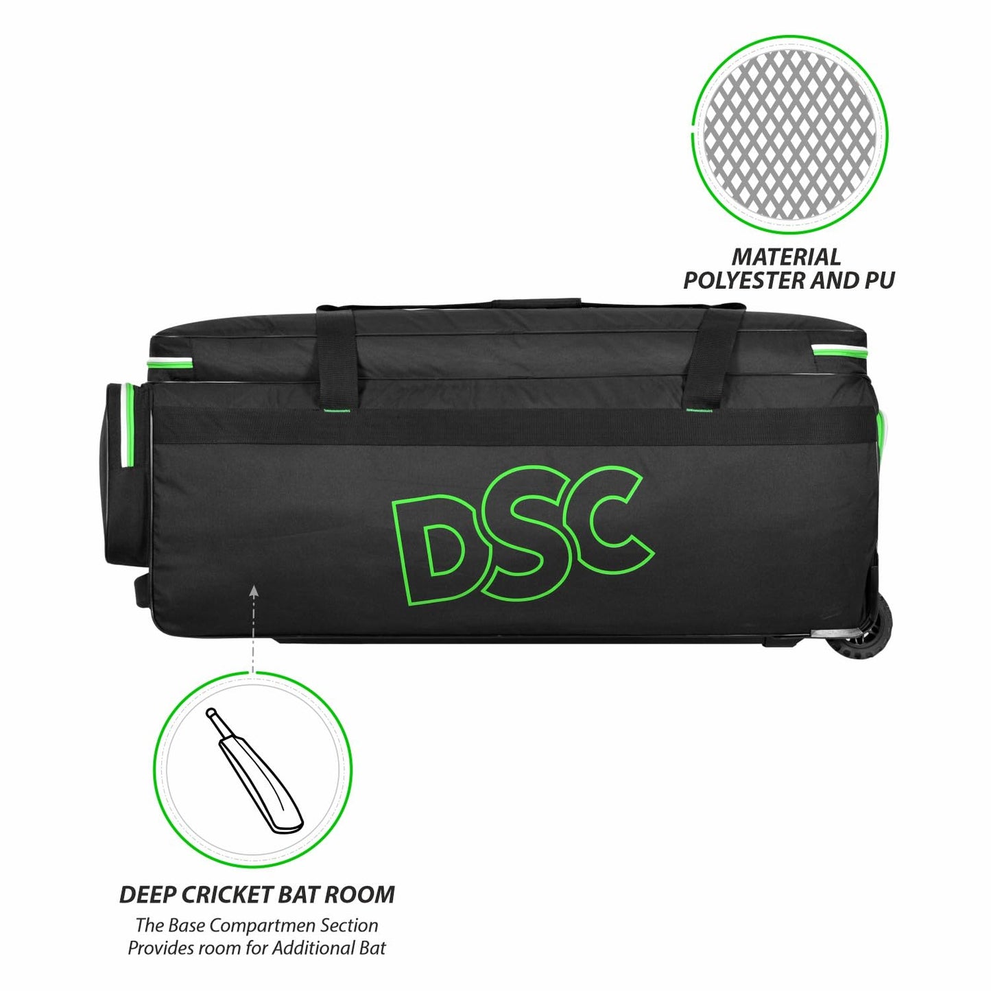 DSC Spliit 1001 Cricket Large Wheelie Cricket Kit Bag - Black/Green - Cric Studio