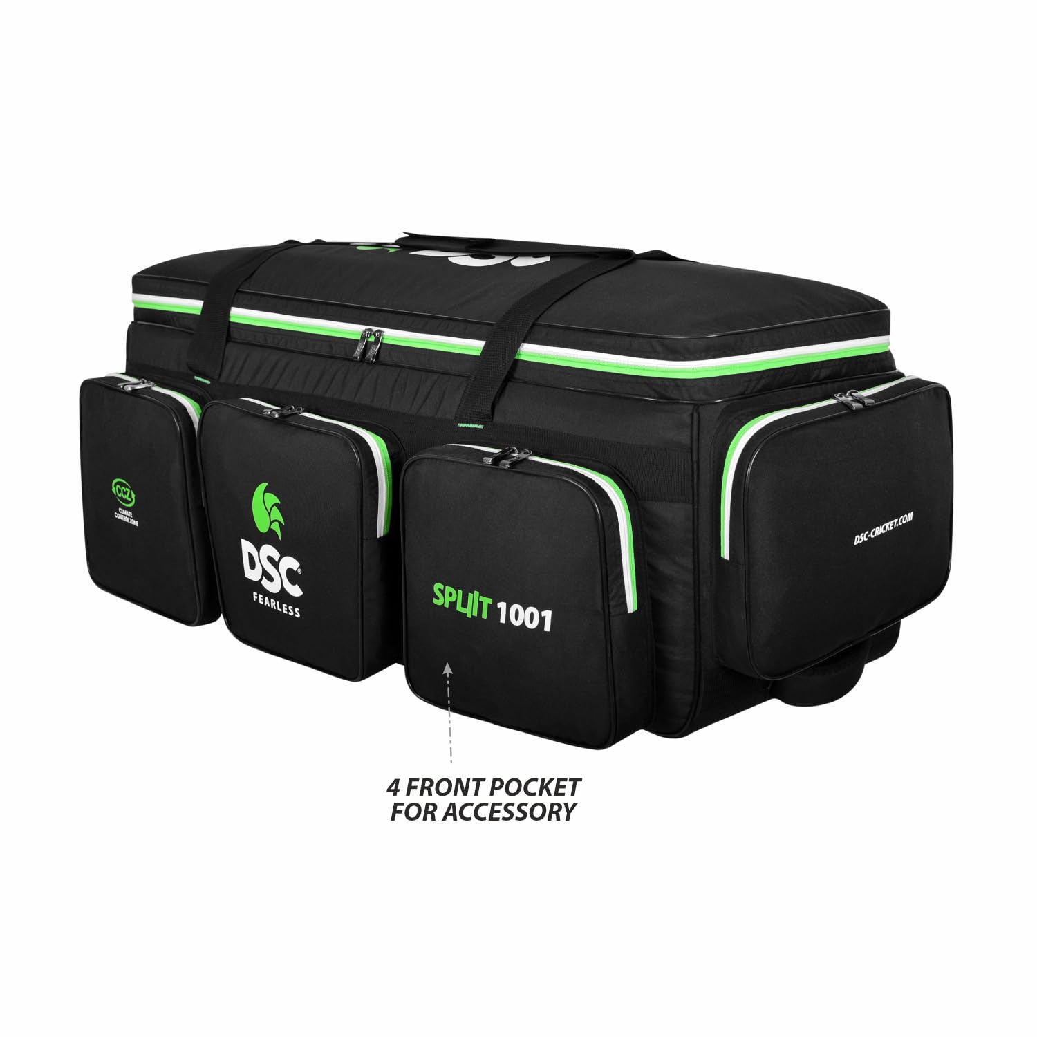 DSC Spliit 1001 Cricket Large Wheelie Cricket Kit Bag - Black/Green - Cric Studio