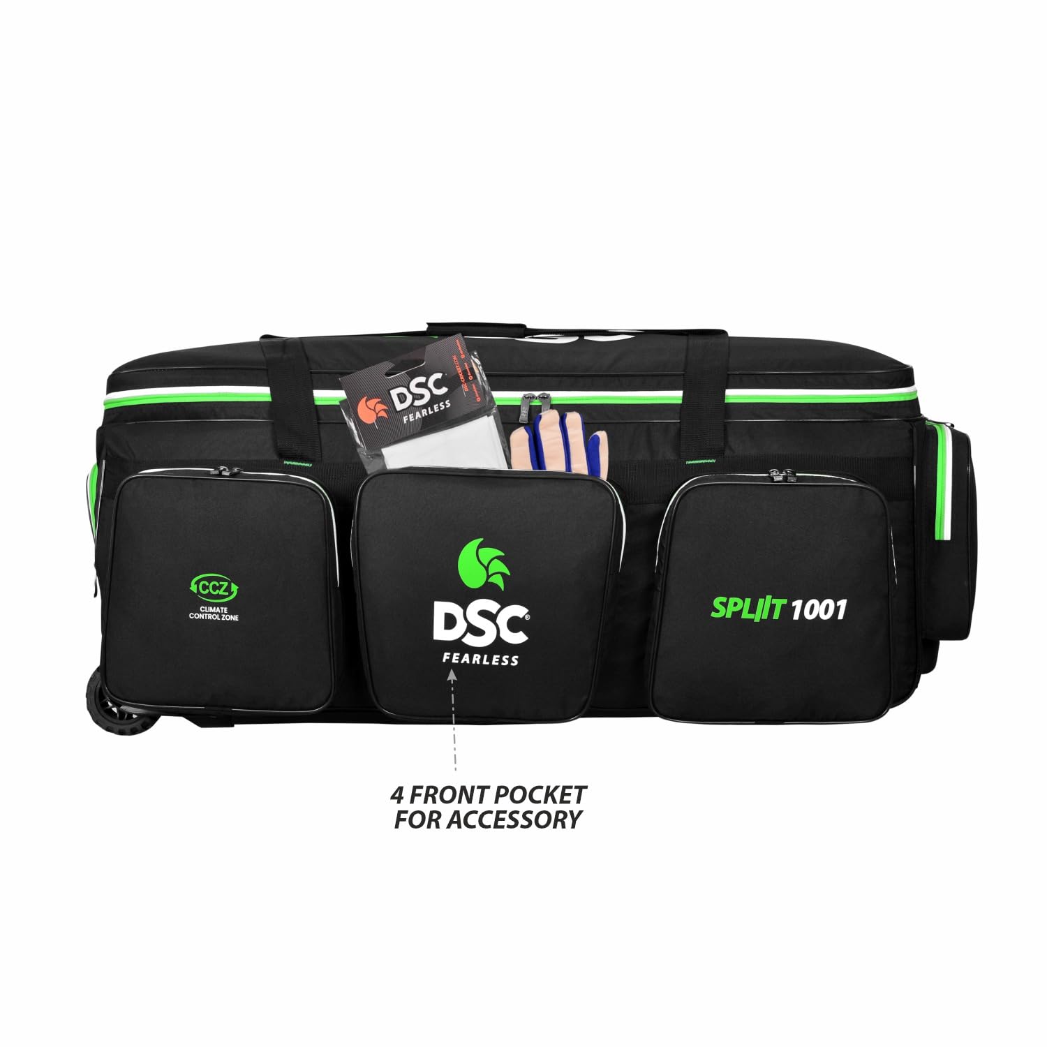 DSC Spliit 1001 Cricket Large Wheelie Cricket Kit Bag - Black/Green - Cric Studio