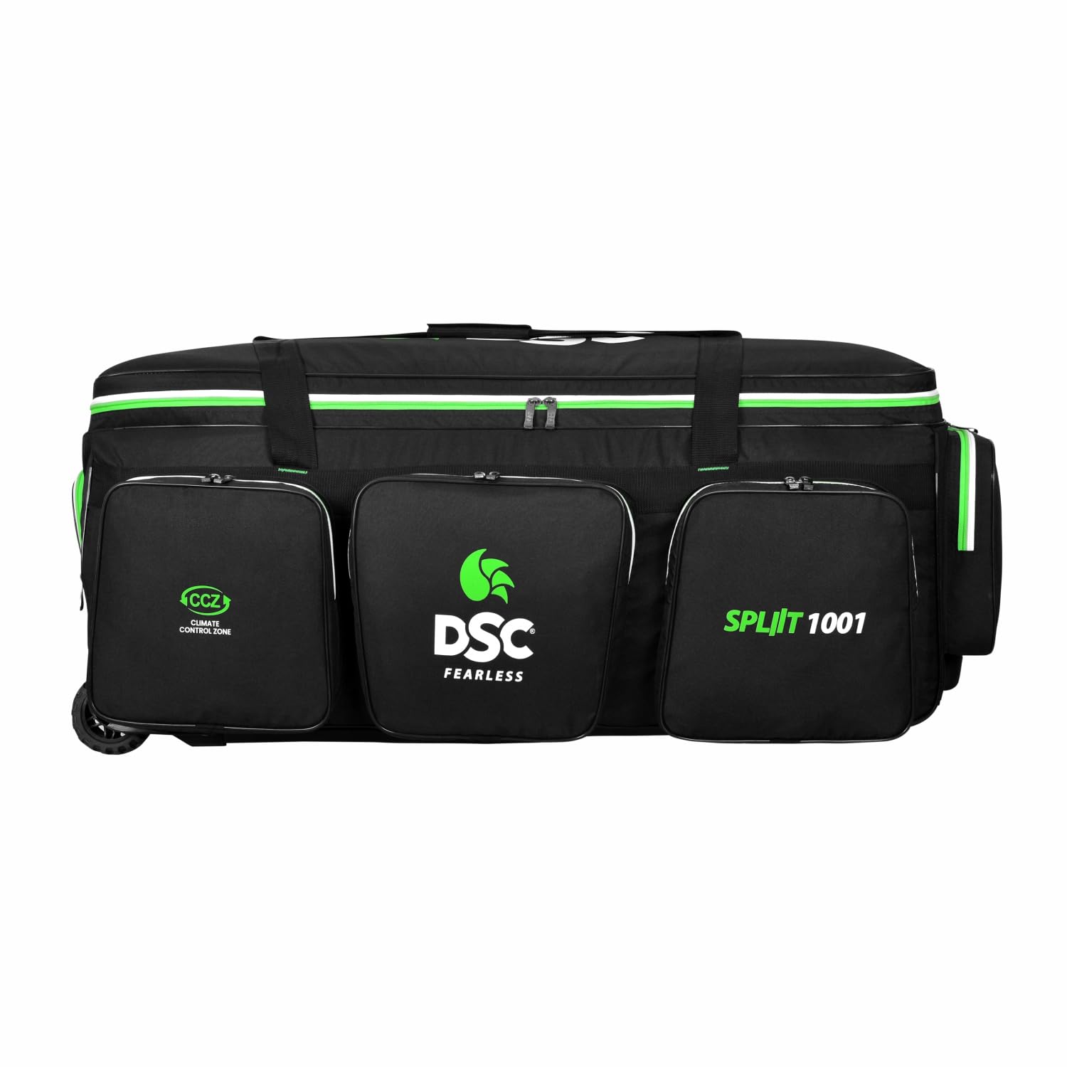 DSC Spliit 1001 Cricket Large Wheelie Cricket Kit Bag - Black/Green - Cric Studio