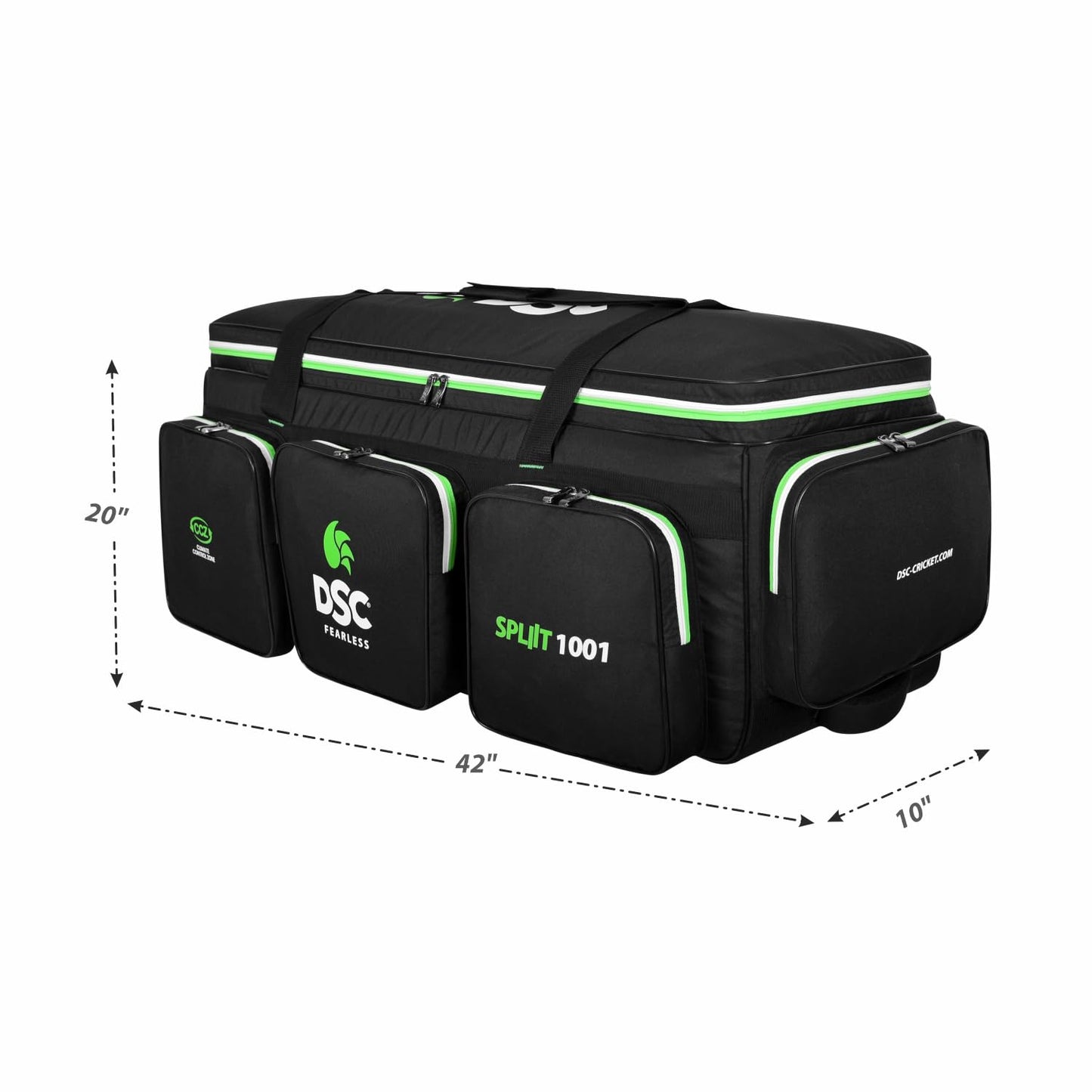 DSC Spliit 1001 Cricket Large Wheelie Cricket Kit Bag - Black/Green - Cric Studio