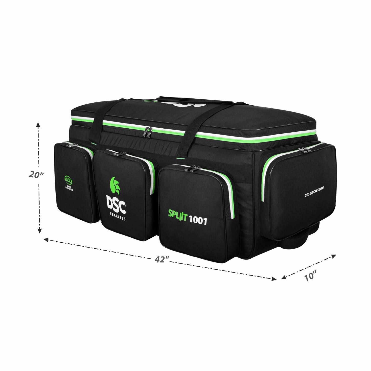 DSC Spliit 1001 Cricket Large Wheelie Cricket Kit Bag - Black/Green - Cric Studio