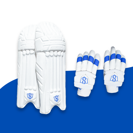 Swar Test Batting Legguard + SWAR Test White Batting Gloves