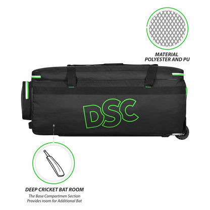 DSC Spliit 1001 Cricket Large Wheelie Kitbag - Black/Green